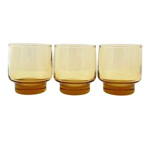 Libbey Amber Stackable 3.5”tall Double Old Fashioned Glasses - Set of 3 Vintage